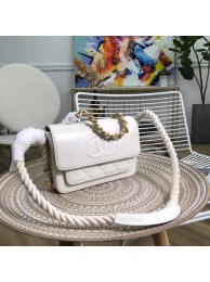 Chanel flap bag Crumpled Calfskin Cotton & Gold-Tone Metal AS0074 white HY14138Xw85