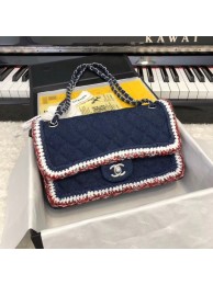 CHANEL Flap Bag Denim Braid & Silve-Tone Metal A57698 dark blue HY4905Kn56