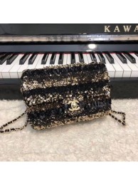 Chanel flap bag equins Lambskin gold-Tone Metal AS0195 black HY6406Qu69
