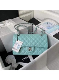 chanel flap bag Grained Calfskin & silver Metal A01112 light blue HY4749Yv36