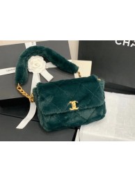 Chanel flap bag Shearling Lambskin & Gold-Tone Metal AS2240 green HY17149fH28