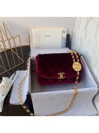 Chanel flap bag velvet & Gold-Tone Metal AS2222 Burgundy HY11517Yr55