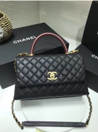Chanel flap bag with red top handle A92991 black HY22764zS17