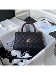 Chanel flap bag with red top handle Grained Calfskin A92990 black HY8273Pu45