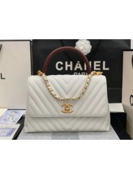 Chanel flap bag with red top handle V92991 white HY1804Zf62