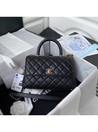 Chanel flap bag with top handle Grained Calfskin gold-Tone Metal A92990 black HY13136vm49