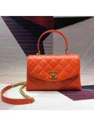 Chanel flap bag with top handle Lambskin & Gold-Tone Metal AS1174 orange HY11243iv85