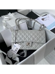 Chanel Flap Shoulder Bag Grained Calfskin A01112 silver-Tone Metal light grey HY5731RX32