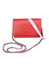 Chanel Flap Shoulder Bag Red Calfskin Leather CHA33817 Silver HY2041mm78