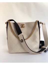 Chanel Hobo Handbag Calfskin Grosgrain & Gold Tone Metal A57576 white HY2209mV18