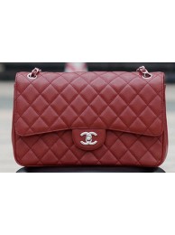 Chanel Jumbo Classic Burgundy Cannage Pattern Flap Bag A58600 Silver HY10356FT35