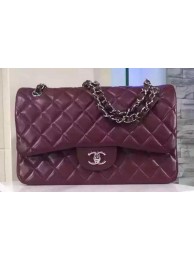 Chanel Jumbo Classic Flap Bag Burgundy Sheepskin Leather A1113 Silver HY3441ea89
