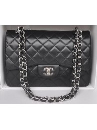 Chanel Jumbo Double Flaps Bags Black Sheepskin Leather A36097 Silver HY2997wn15
