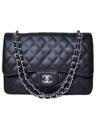 Chanel Jumbo Quilted Classic Flap Bag Black Cannage Patterns A58600 Silver HY9057yk28
