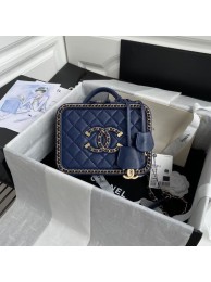 Chanel Lambskin Crystal Calfskin & Gold-Tone Metal Cosmetic Bag 8818 dark blue HY12048tQ92