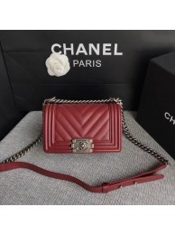 Chanel Le Boy Flap Shoulder Bag Original Caviar Leather P67085 Deep red silver Buckle HY13942aM39