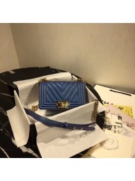 Chanel Le Boy Flap Shoulder Bag Original Leather Blue V67085 Gold HY14201uT54