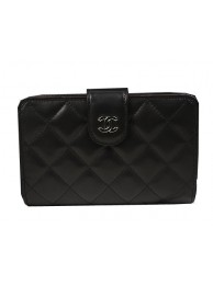 Chanel Matelasse Bi-Fold Wallet Black Original Sheepskin A48667 Silver HY5003uU16