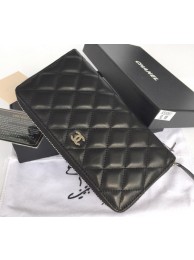 Chanel Matelasse Zip Around Wallet Black Sheepskin A50097 Silver HY17040Ag46