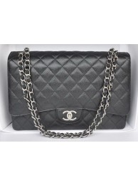 Chanel Maxi Classic Bag A36098 Black Cannage Pattern Silver HY13381Cw85
