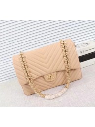 Chanel Maxi Classic Flap Bag Apricot Chevron Sheepskin Leather A58601 Gold HY15393fo19