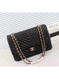 Chanel Maxi Classic Flap Bag Black Chevron Sheepskin Leather A58601 Gold HY21664uZ84