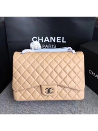 Chanel Maxi Quilted Classic Flap Bag Apricot Sheepskin Leather A58601 Silver HY18576xa43
