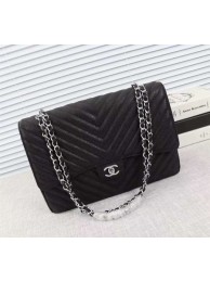 Chanel Maxi Quilted Classic Flap Bag Black Chevron Cannage Pattern A58601 Silver HY9388gE29