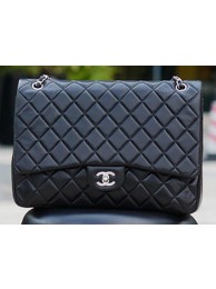 Chanel Maxi Quilted Classic Flap Bag Black Sheepskin A58601 Silver HY3979yC28