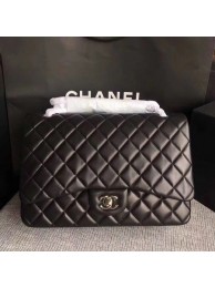 Chanel Maxi Quilted Classic Flap Bag Black Sheepskin Leather A58601 Silver HY3270Mn81