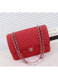 Chanel Maxi Quilted Classic Flap Bag Red Chevron Cannage Pattern A58601 Silver HY18414LG44