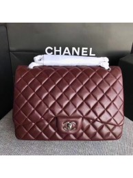 Chanel Maxi Quilted Classic Flap Bag Wine Sheepskin Leather A58601 Silver HY4460nS91