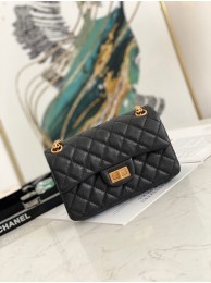 Chanel MINI 2.55 HANDBAG Metallic Grained Calfskin & gold Metal AS0874 black HY12549MO84