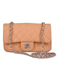 Chanel mini Classic Flap Bag Apricot Cannage Pattern 1117 Silver HY10772EC68