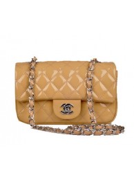 Chanel mini Classic Flap Bag Apricot Patent Leather 1117 Silver HY11784Fh96