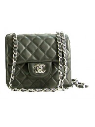 Chanel mini Classic Flap Bag Black Leather 1115 Silver Chain HY12785UM91