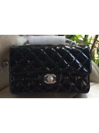 Chanel mini Classic Flap Bag Black Original Patent A1116 Silver HY25250Wi77