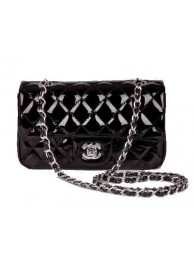 Chanel mini Classic Flap Bag Black Patent Leather 1117 Silver HY12572wv88