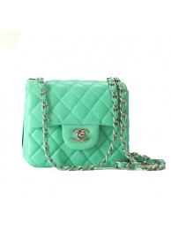 Chanel mini Classic Flap Bag Green Leather 1115 Silver Chain HY23368Tk78