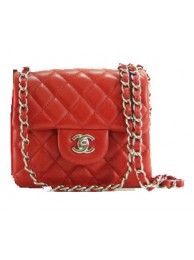Chanel mini Classic Flap Bag Red Leather 1115 Silver Chain HY19514Xr72