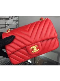 Chanel mini Classic Flap Bag Red Original Sheepskin Chevron Leather CHA5500 Gold HY24532wn15