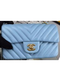Chanel mini Classic Flap Bag SkyBlue Original Sheepskin Chevron Leather CHA5500 Gold HY19624tg76
