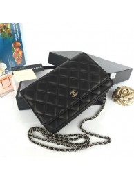 Chanel mini Flap Bag Black Original Sheepskin A33814 Silver HY26346VF54