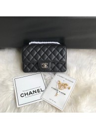 Chanel mini flap bag Grained Calfskin &silver-Tone Metal A1116 black HY23221Gp37