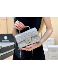 CHANEL mini flap bag with top handle AS2431 Silver HY1687Is53