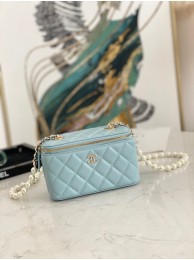 Chanel mini Shoulder Bag Lambskin Imitation Pearls & Gold-Tone Metal AS91192 light blue HY23950KX86