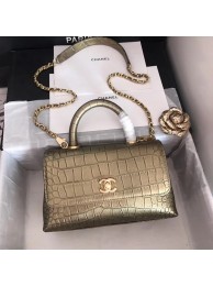 Chanel original Calfskin flap bag top handle A92290 bronze &gold-Tone Metal HY412Dq89