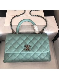 Chanel original Caviar leather flap bag top handle A92290 green &Silver-Tone Metal HY16718iv85