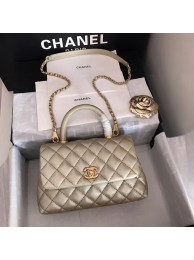 Chanel original Caviar leather flap bag top handle A92290 Light gold&Gold-Tone Metal HY22268tQ92