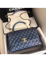 Chanel original Caviar leather flap bag top handle A92292 blue&Gold-Tone Metal HY17524Yv36
